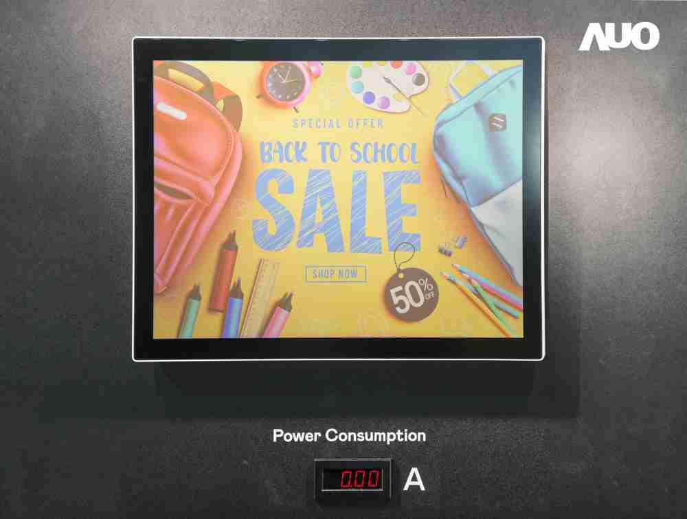 财神娱乐展示胆固醇液晶超低耗能户外全彩显示器，，ChLC（胆固醇液晶）以双稳态技术使静态显示零功耗，，，具省电、、、、高彩度、、、、环保的特性，，，还整合软硬件系统解决方案，，，可透过单一云端平台管理