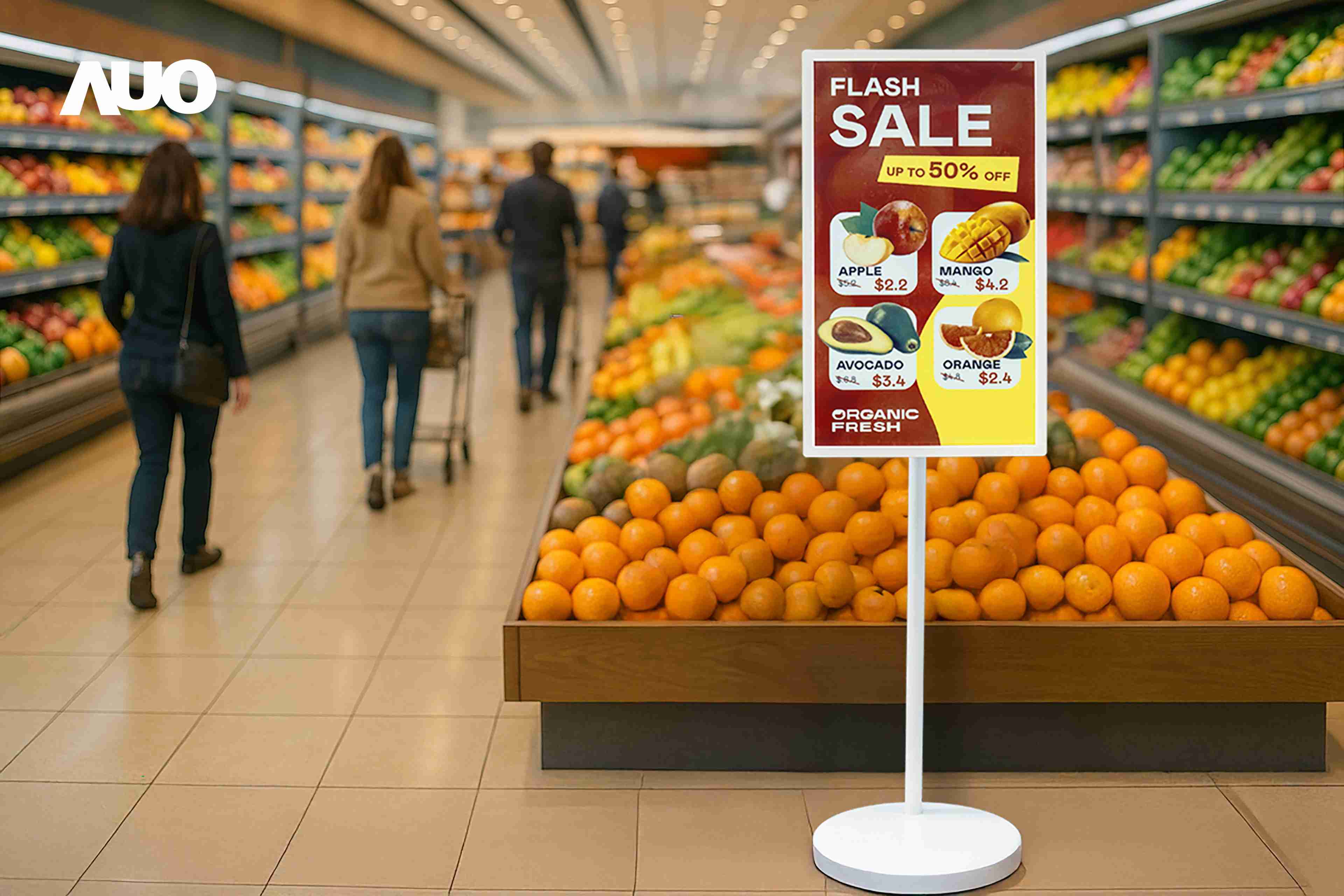 达擎首亮相低功耗、、全彩的〝aecoPost电子纸解决方案〞，，，，仅在更新画面时需要微量的电力驱动，，无需布建电线的便捷设计，，，使其可灵活应用、、、、随意置放，，并可透过云端或行动装置app，，轻松管理及排程广告内容，，晋升店头营销利器。。。。